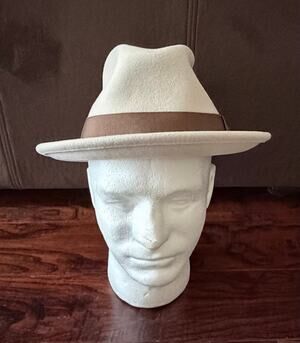 $200 NWT Bailey 1922 Tino Cream Wool Lite Felt Fedora Hat XL USA Made